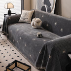 Chenille Camellia Floral Sofa Throw Cover Couch Blanket with Striped Jacquard