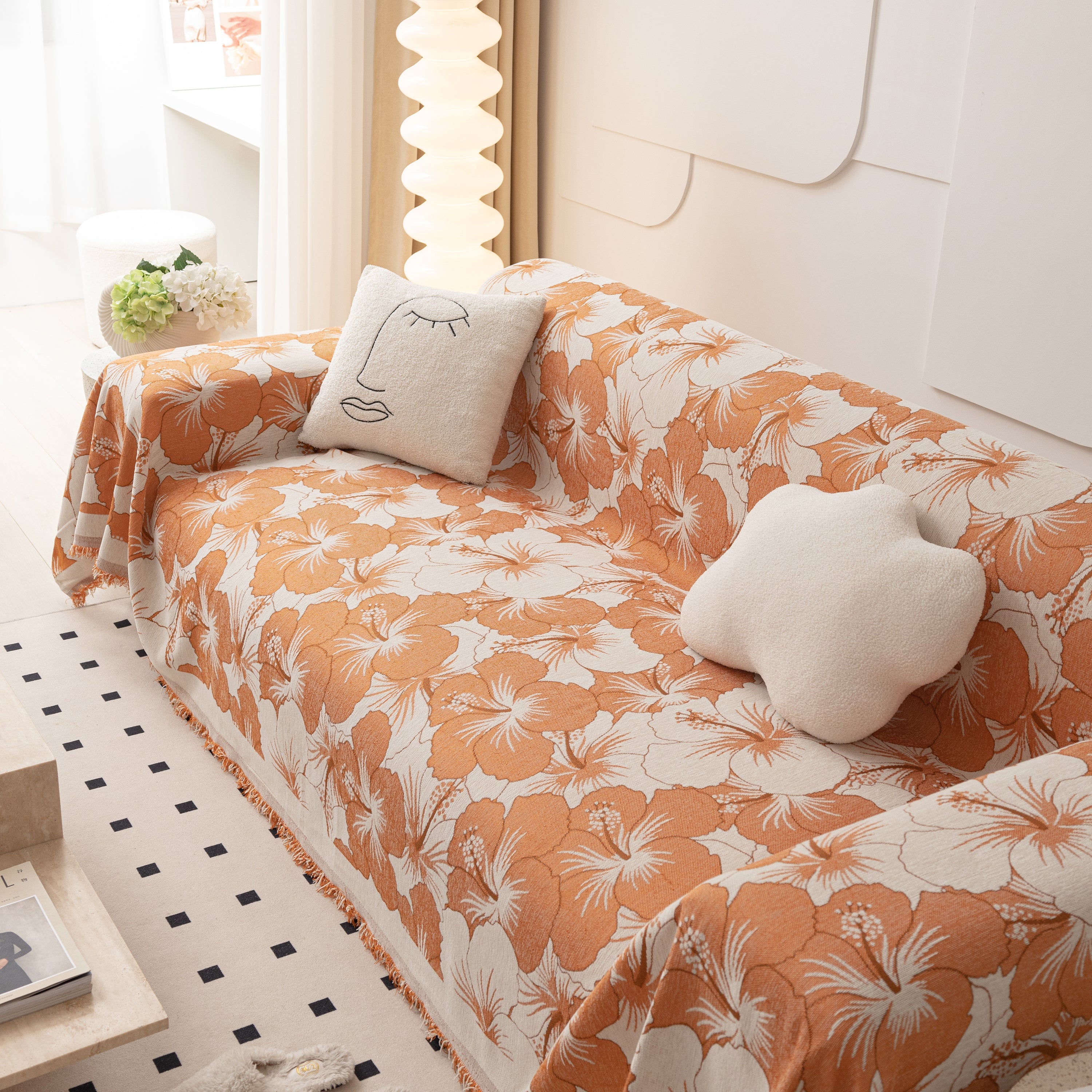 Chenille Blossoming Flowers Couch Covers, Couch Protector Blanket for Couches, Pet Furniture Throw