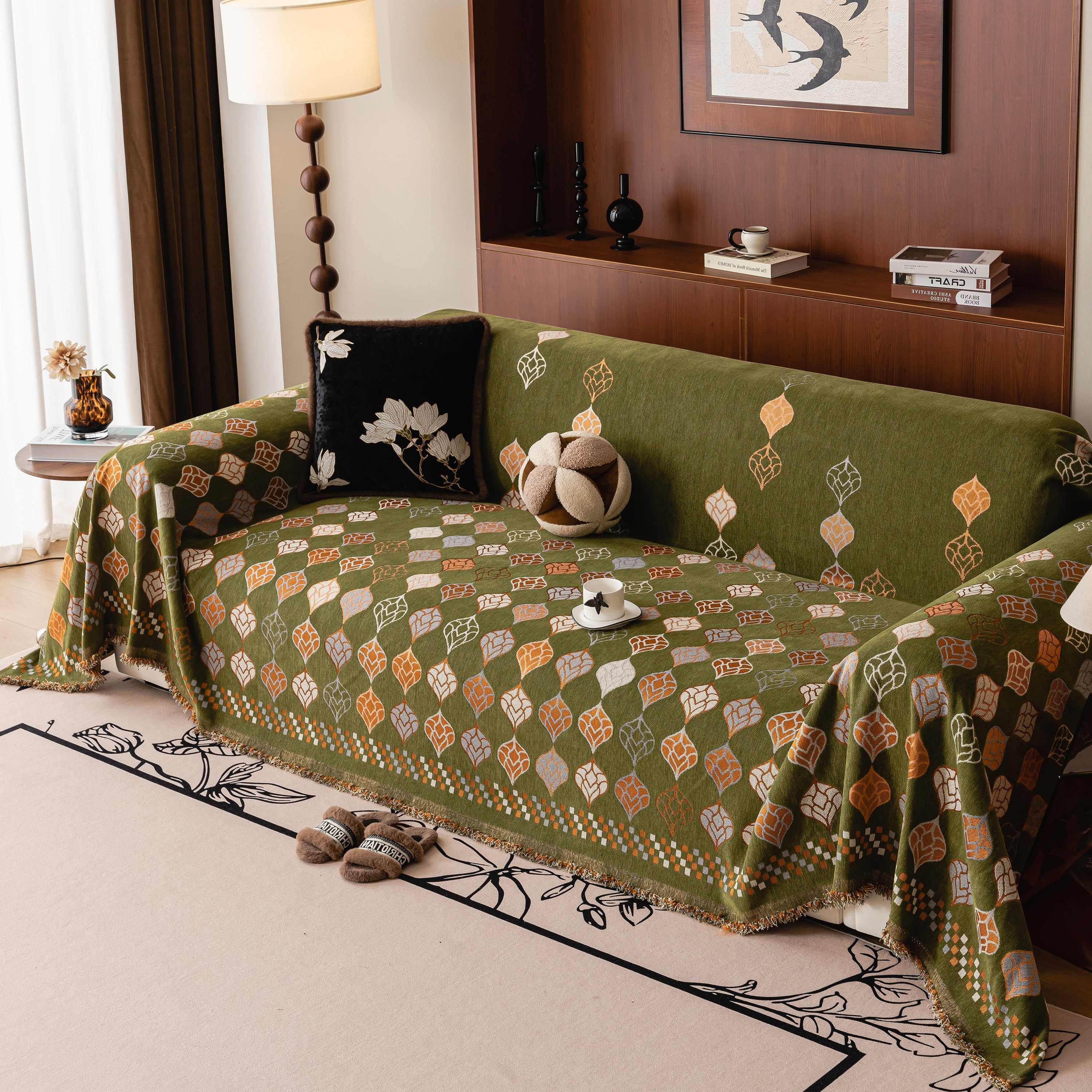 Boho Geometric Sofa Slipcovers Chenille Scratch Resistant Couch Protective Covers