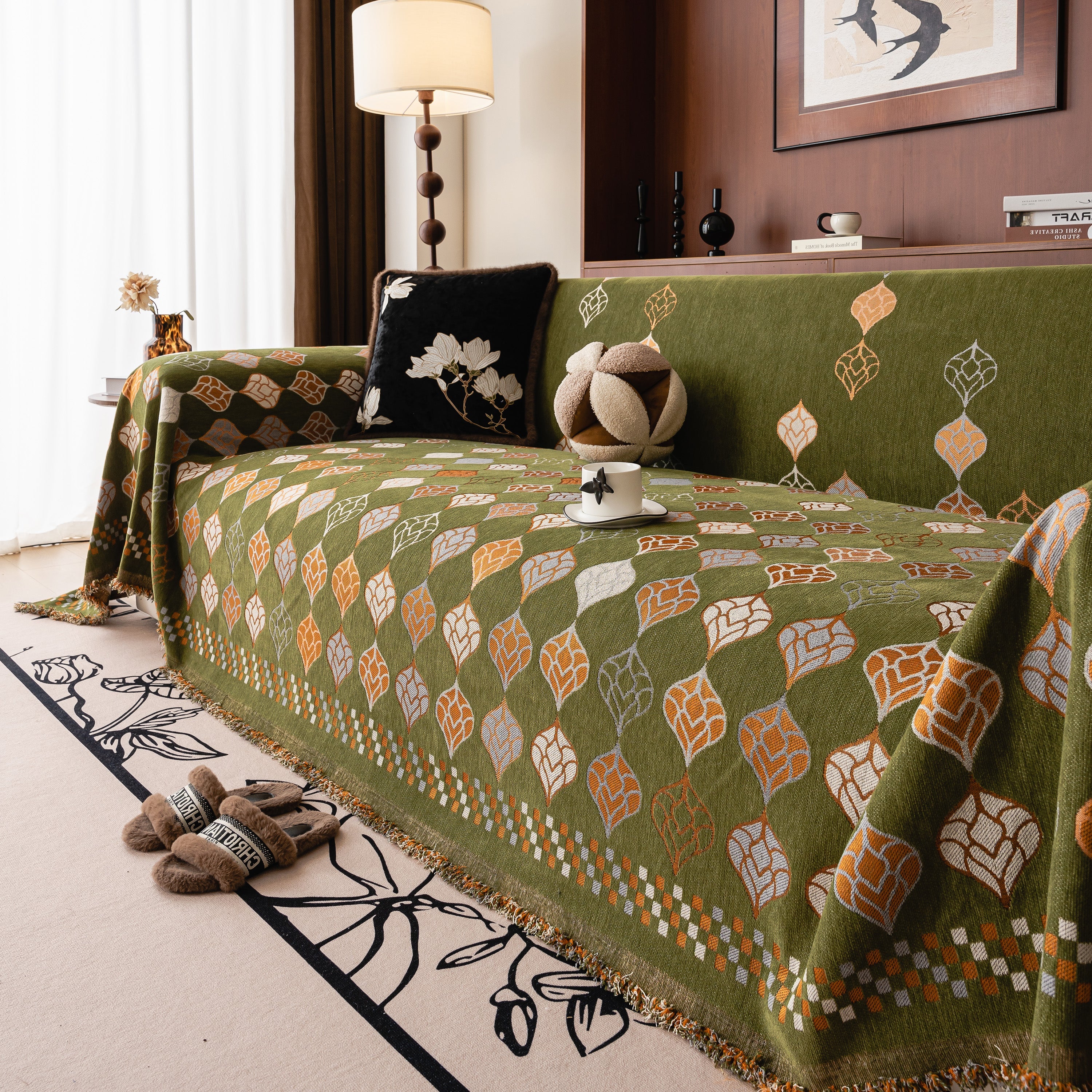 Boho Geometric Sofa Slipcovers Chenille Scratch Resistant Couch Protective Covers