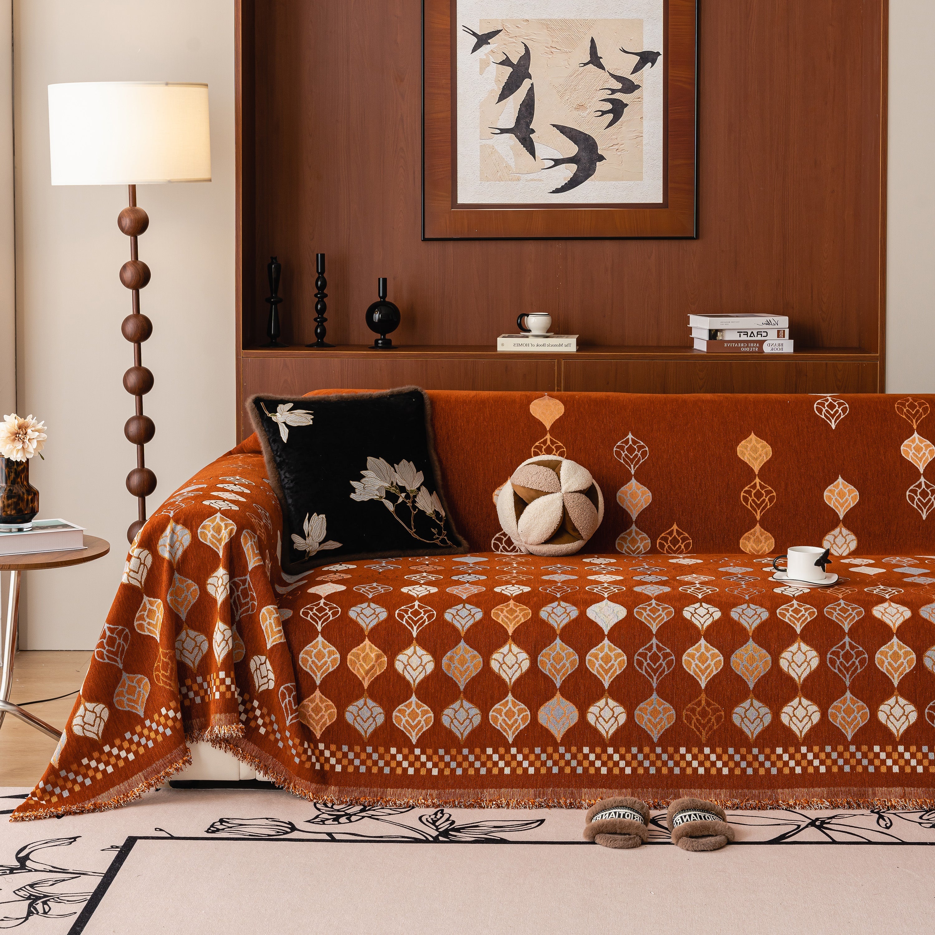 Boho Geometric Sofa Slipcovers Chenille Scratch Resistant Couch Protective Covers
