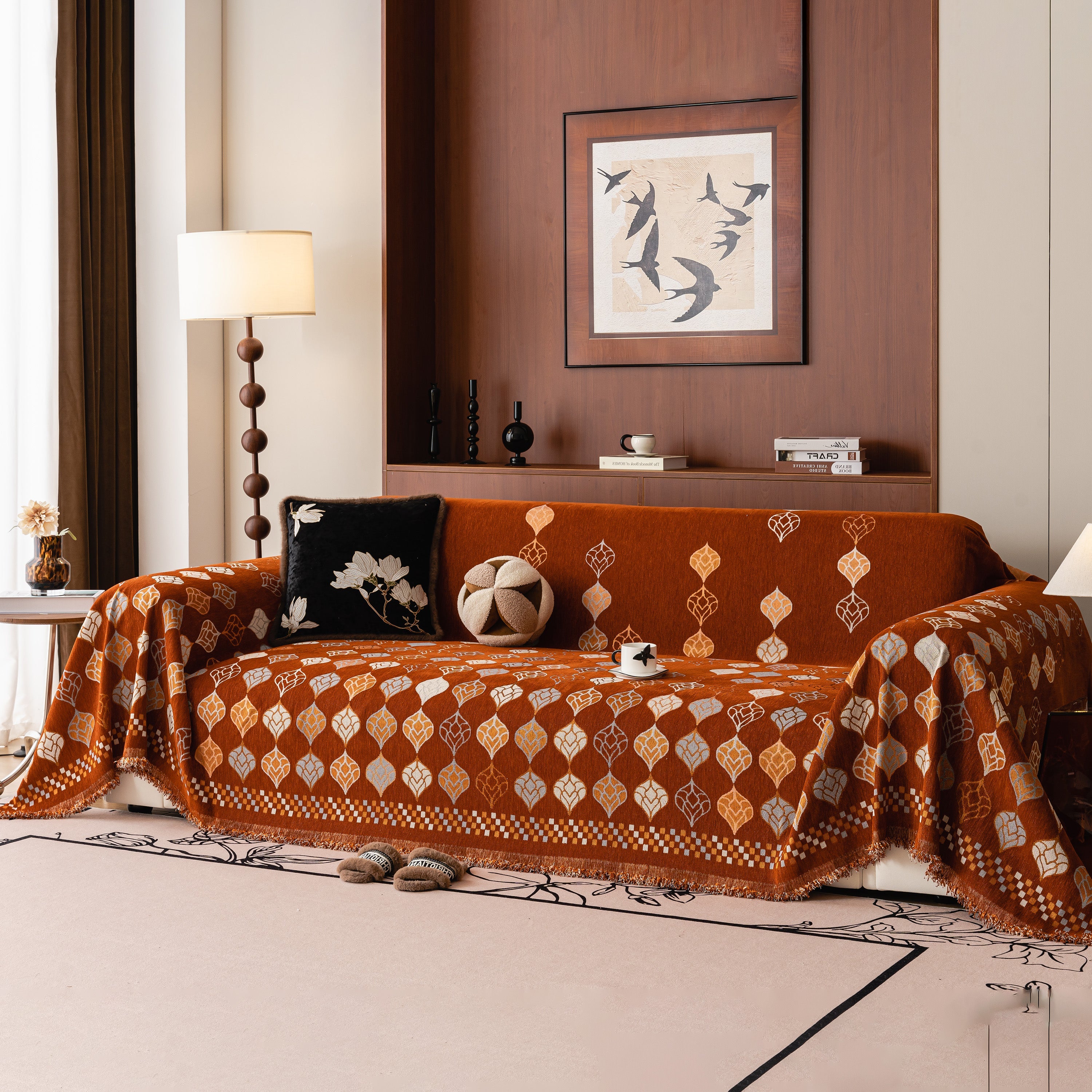 Boho Geometric Sofa Slipcovers Chenille Scratch Resistant Couch Protective Covers
