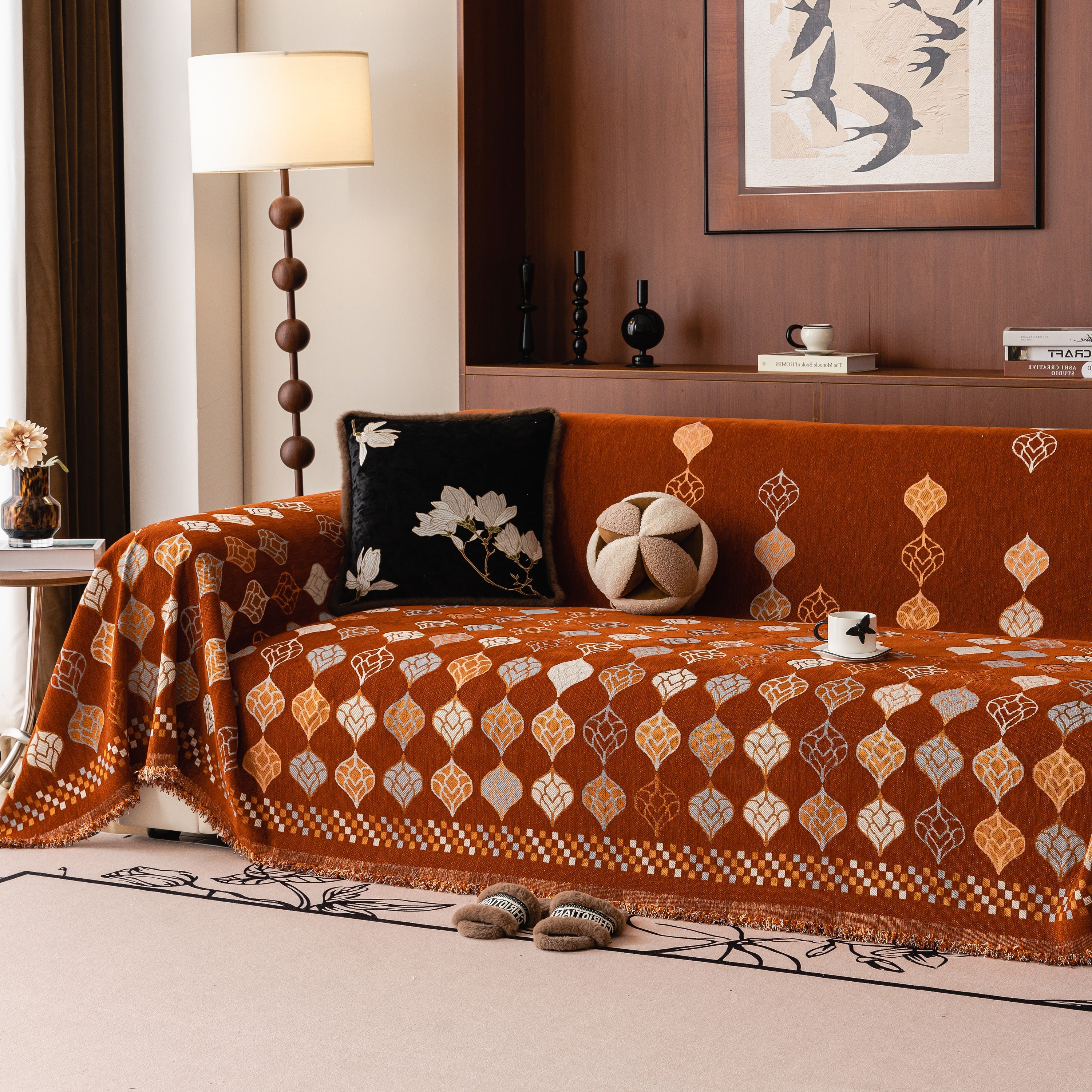 Boho Geometric Sofa Slipcovers Chenille Scratch Resistant Couch Protective Covers
