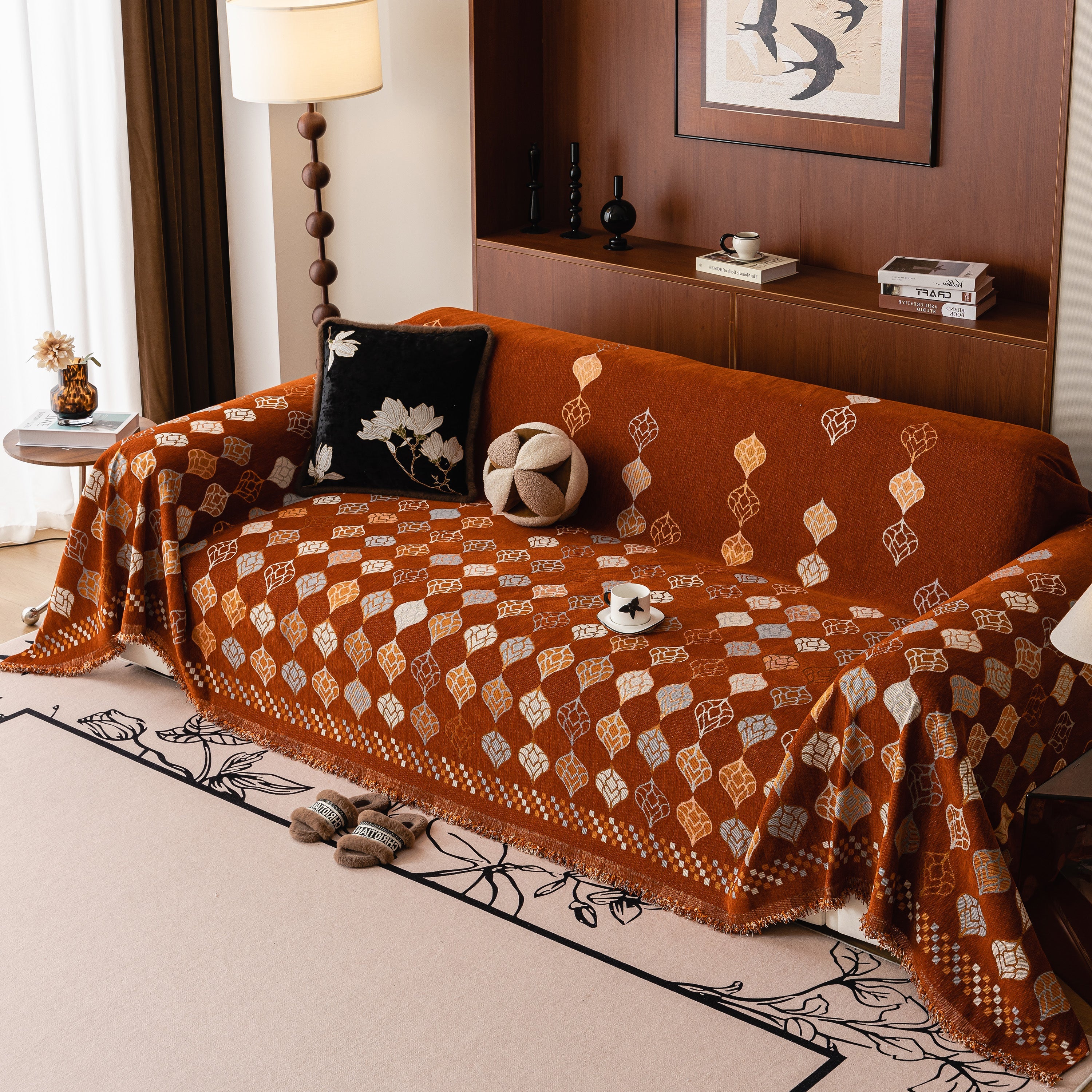 Boho Geometric Sofa Slipcovers Chenille Scratch Resistant Couch Protective Covers