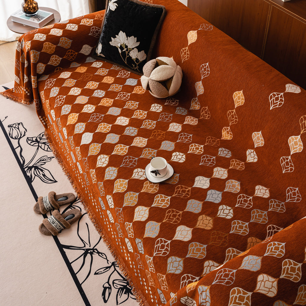 Boho Geometric Sofa Slipcovers Chenille Scratch Resistant Couch Protective Covers