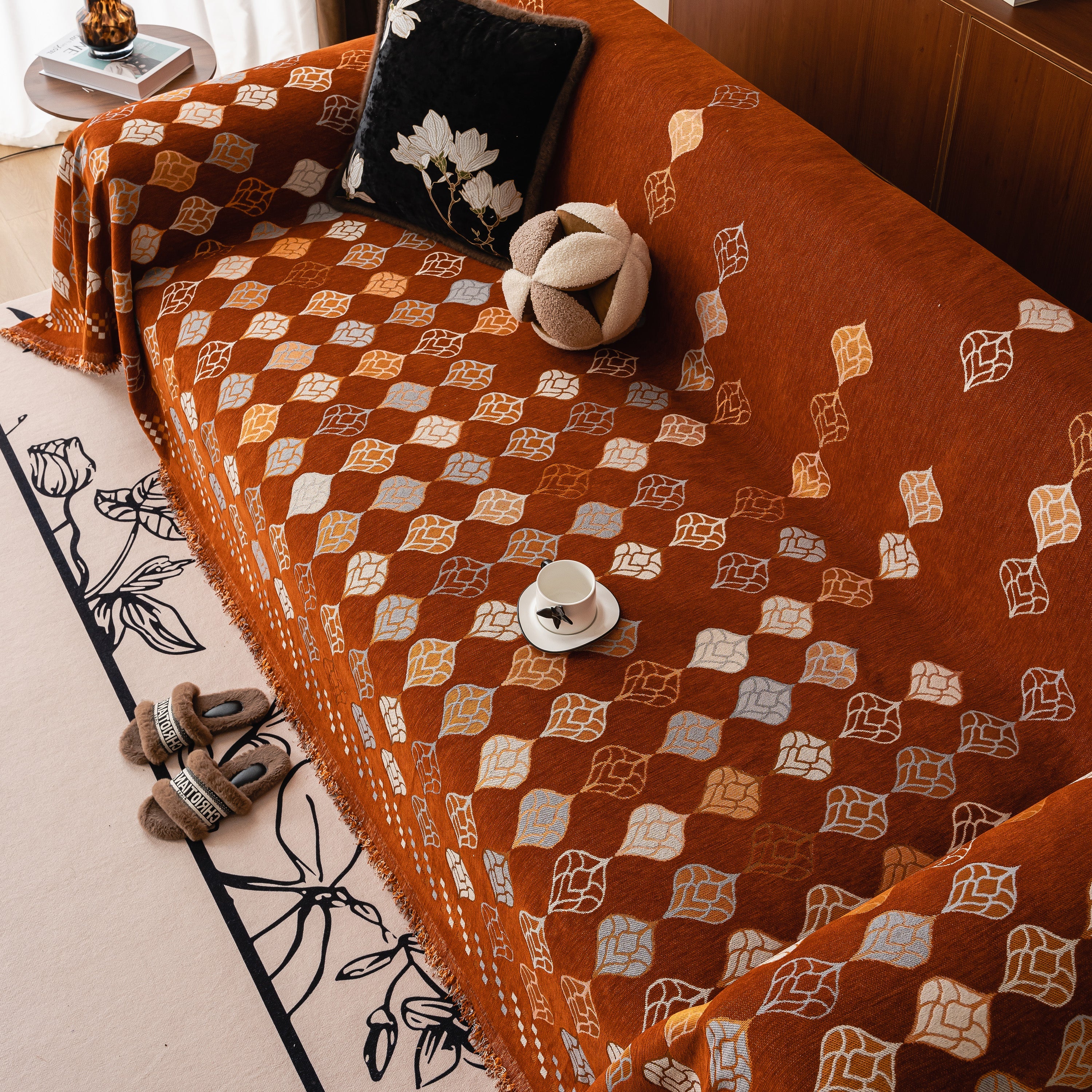 Boho Geometric Sofa Slipcovers Chenille Scratch Resistant Couch Protective Covers