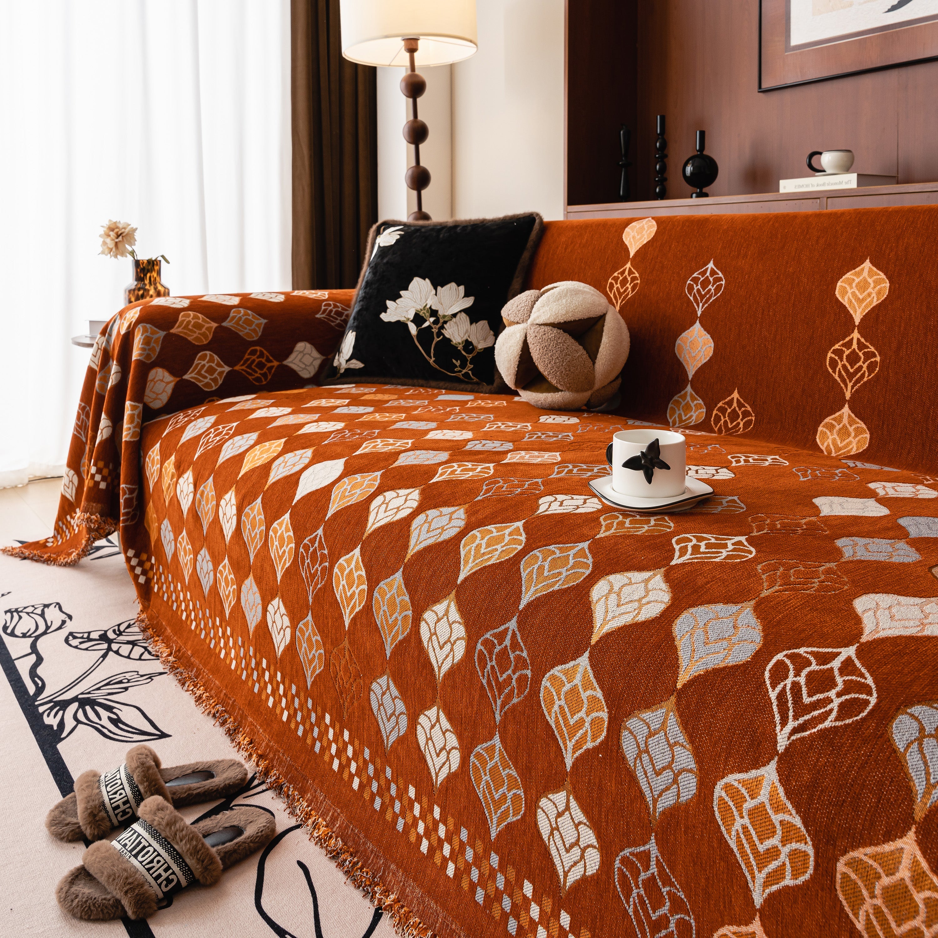 Boho Geometric Sofa Slipcovers Chenille Scratch Resistant Couch Protective Covers
