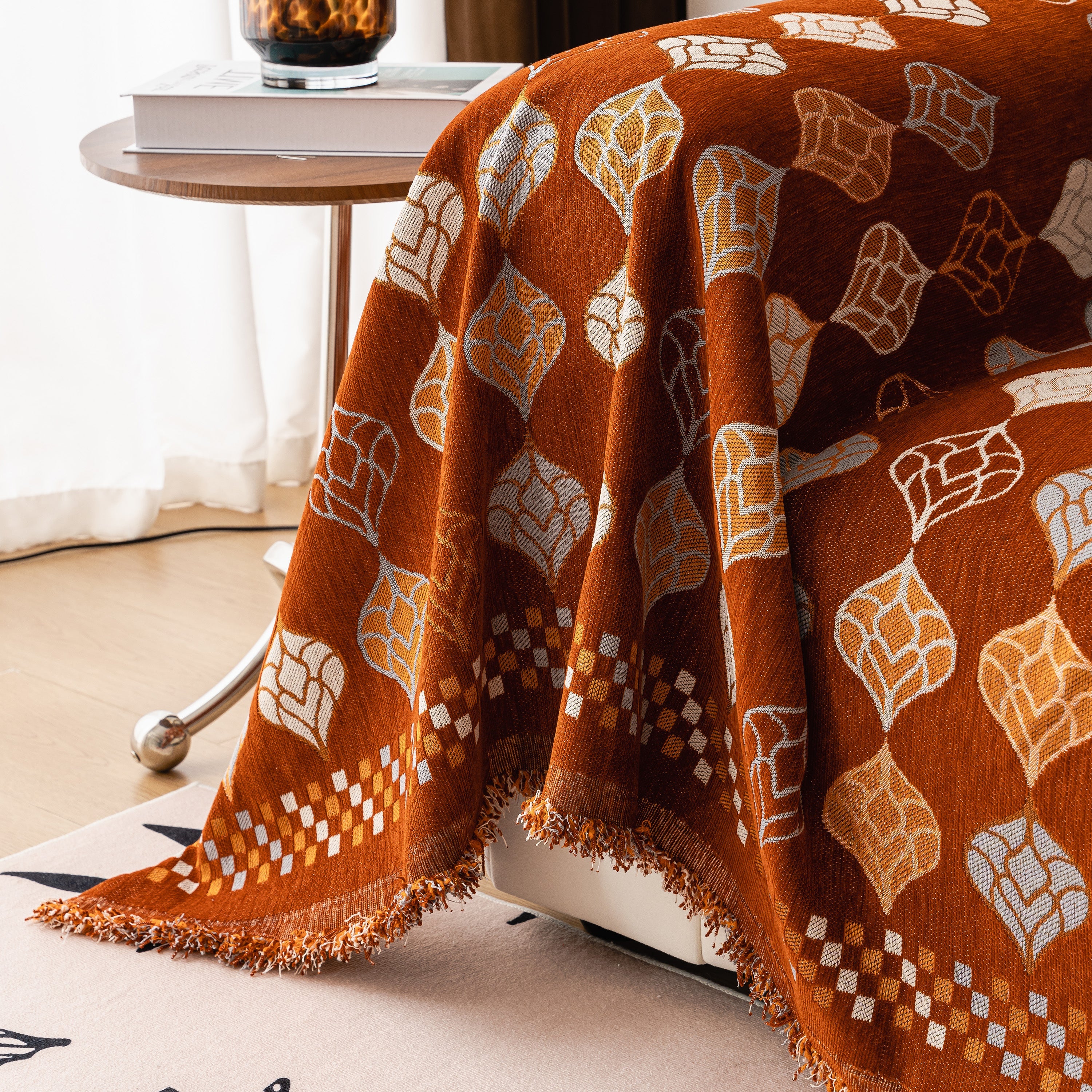 Boho Geometric Sofa Slipcovers Chenille Scratch Resistant Couch Protective Covers