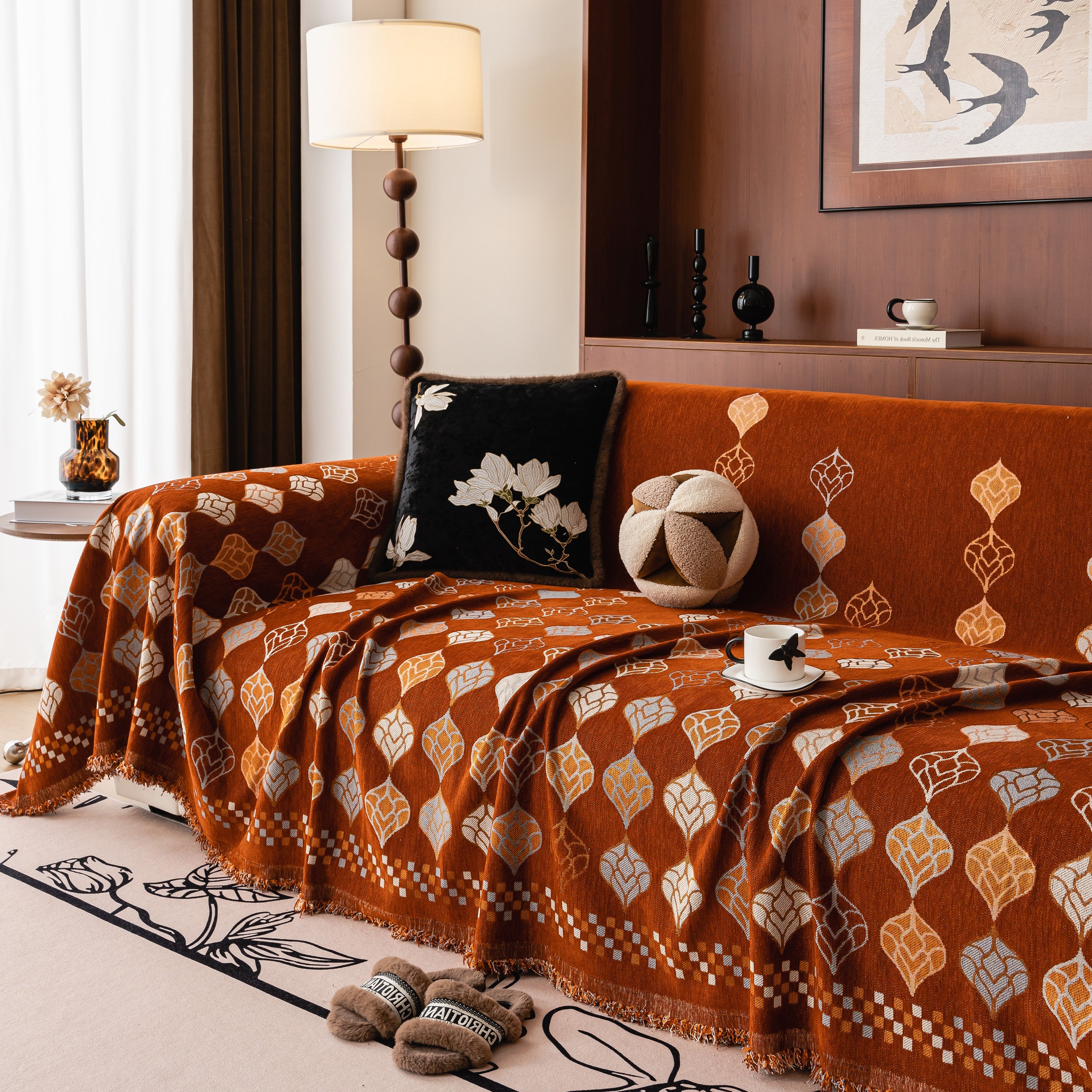 Boho Geometric Sofa Slipcovers Chenille Scratch Resistant Couch Protective Covers