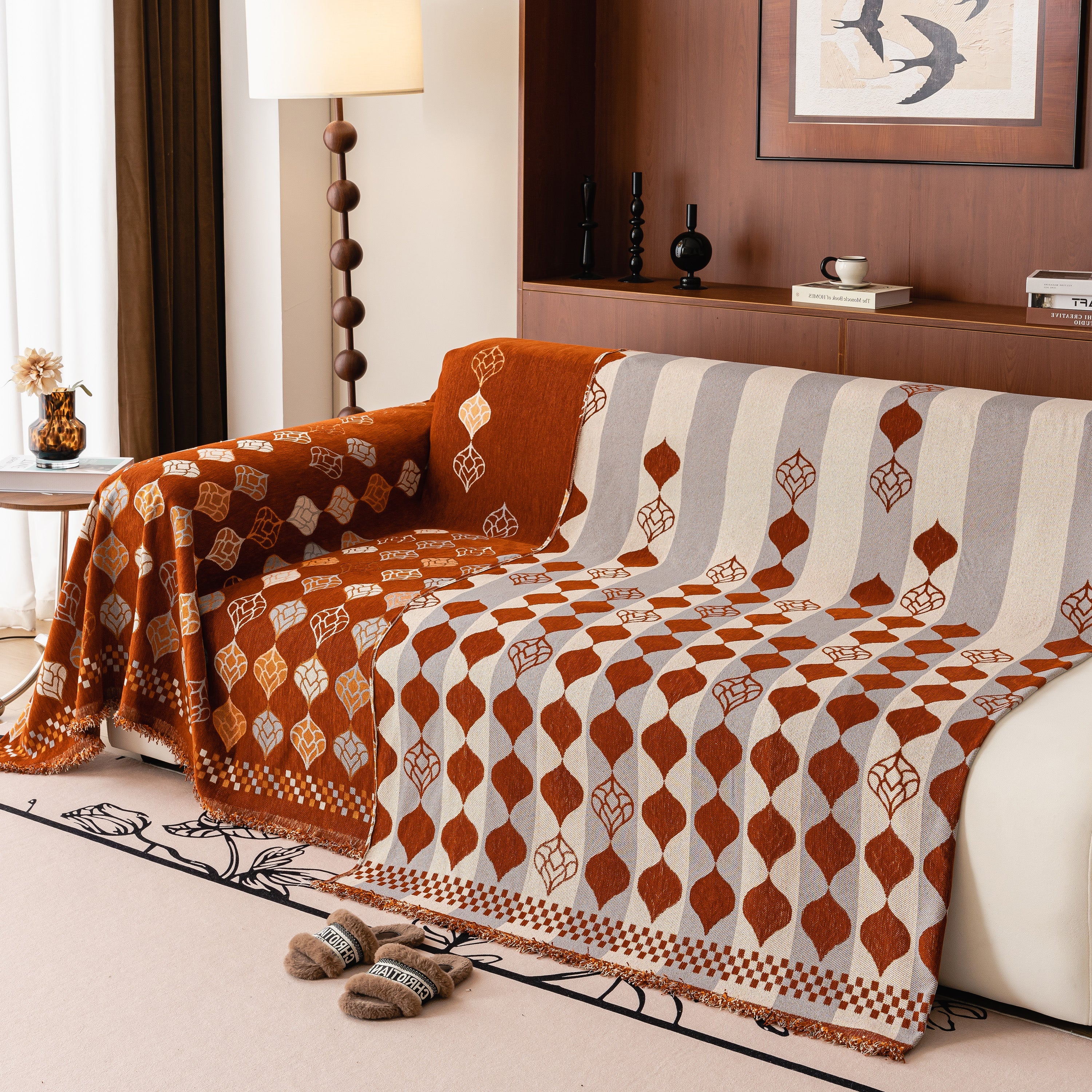 Boho Geometric Sofa Slipcovers Chenille Scratch Resistant Couch Protective Covers