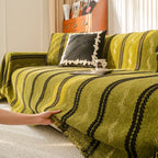 Boho Couch Throw Blanket with Textured Stripes, Sofa Cover for Living Room Decor