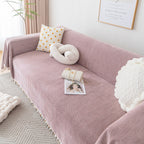 Boho Herringbone Sofa Throw Blanket with Pom Pom Tassels Stylish Furniture Slipcover