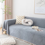 Boho Herringbone Sofa Throw Blanket with Pom Pom Tassels Stylish Furniture Slipcover