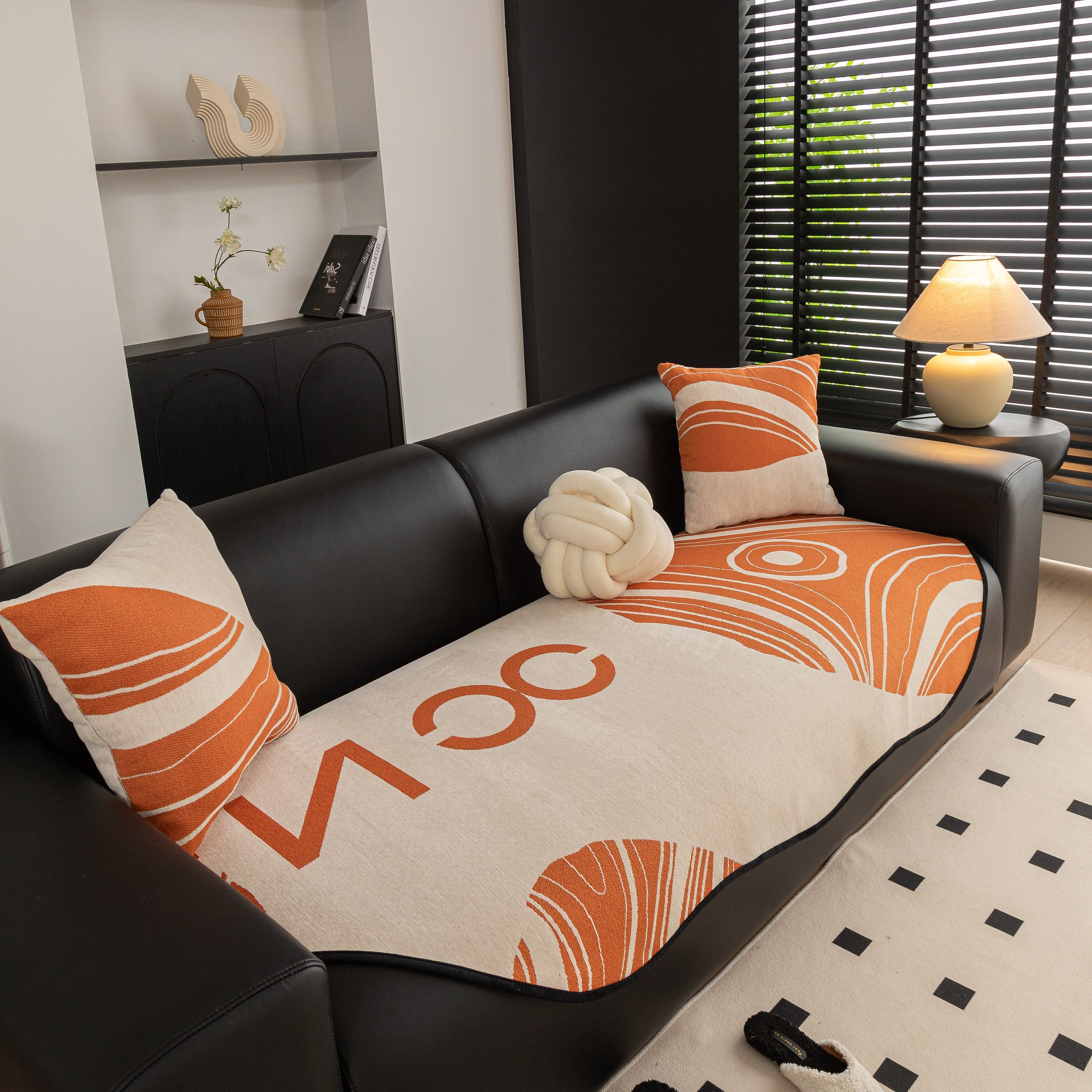 Abstract Art Sofa Cover with Wave Edge, Non Slip Couch Cover for Stylish Homes