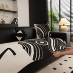 Abstract Art Sofa Cover with Wave Edge, Non Slip Couch Cover for Stylish Homes