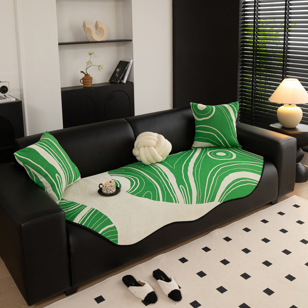 Abstract Art Sofa Cover with Wave Edge, Non Slip Couch Cover for Stylish Homes
