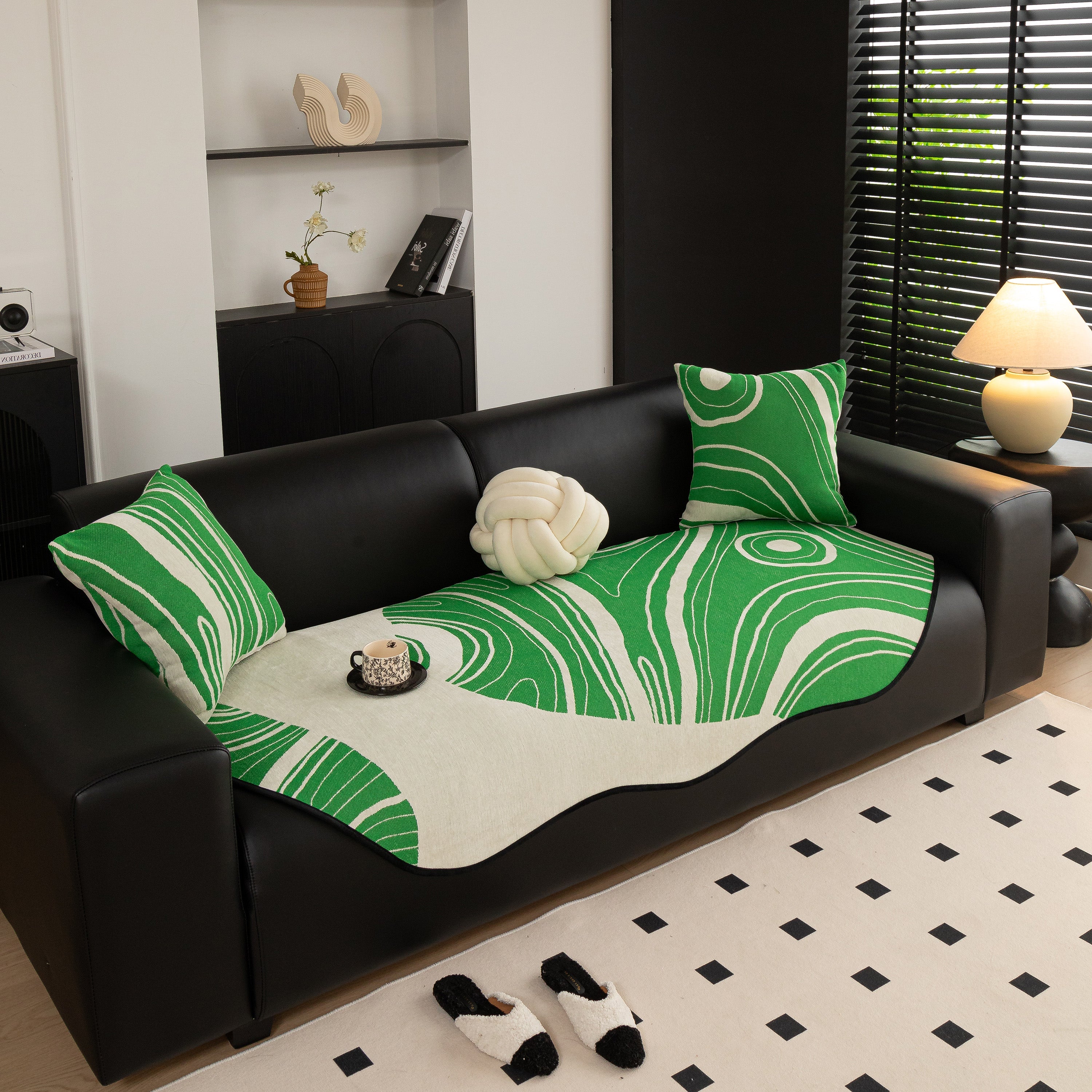 Abstract Art Sofa Cover with Wave Edge, Non Slip Couch Cover for Stylish Homes