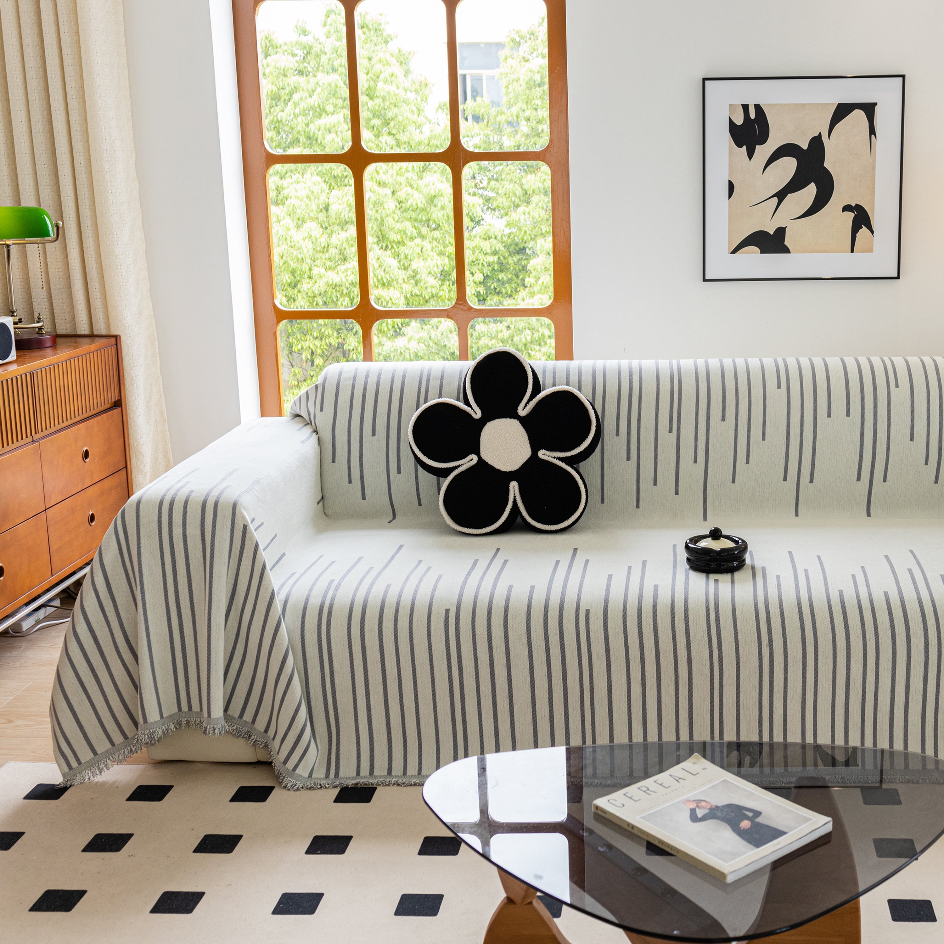 Boho Striped Jacquard Throw Sofa Slipcover Chenille Sofa Throws for Couches for Pets Kids Home Decor